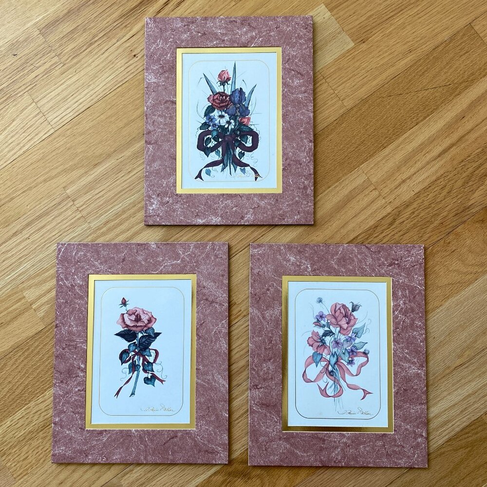 Vintage 1989 Renee Dollar Heartfelt Collection Matted Pictures, Lot of 3